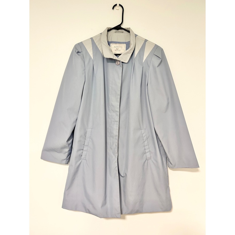 Mulberry Street Vintage Light Blue Collared Raincoat Padded Jacket Womens Medium